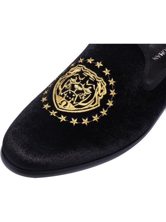 ELANROMAN Men\'s Black Velvet Loafers Embroidered Lion Crown Formal Party Shoes main image 6